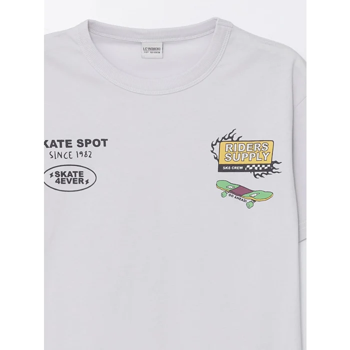 LCW Kids Gri Oversize Bisiklet Yaka Erkek Çocuk Tişört