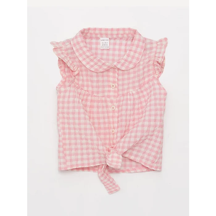 LCW baby Pembe Bebe Yaka Ekose Kız Bebek Gömlek