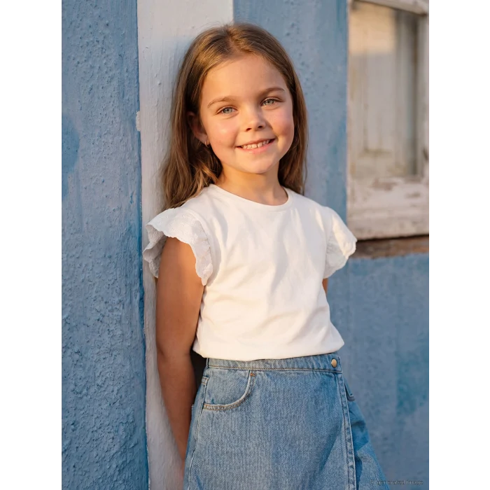 LCW Kids Beyaz Bisiklet Yaka Kız Çocuk Tişört