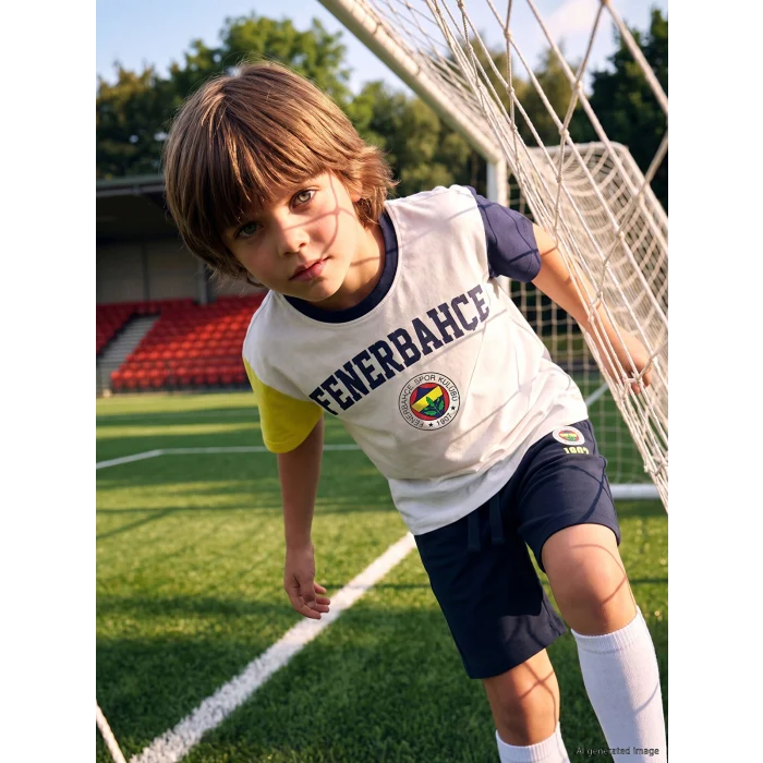 LCW Kids Beyaz Fenerbahçe Lisanslı Erkek Çocuk Tişört ve Şort