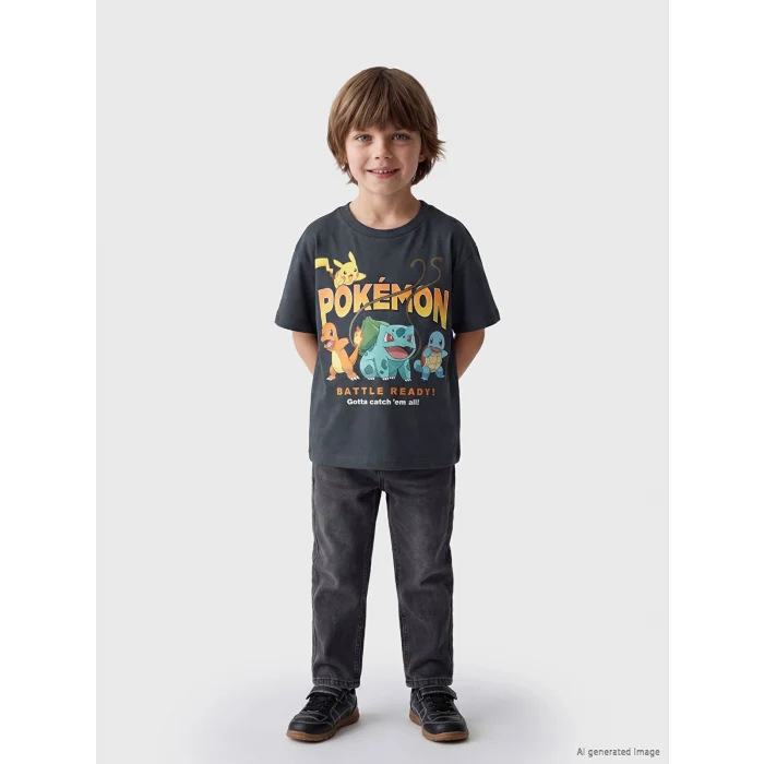 LCW Kids Antrasit Pokemon Baskılı Erkek Çocuk Tişört