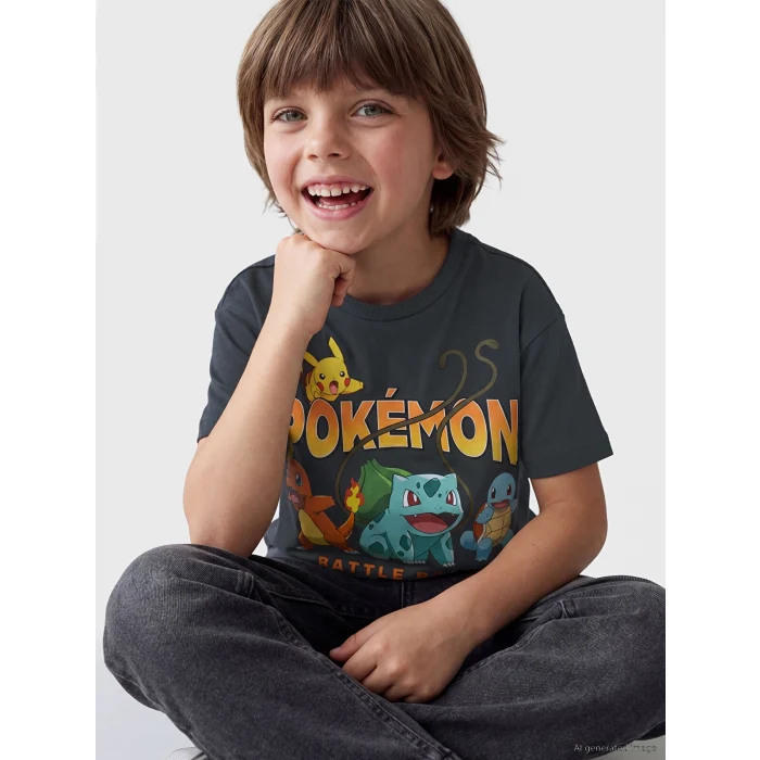 LCW Kids Antrasit Pokemon Baskılı Erkek Çocuk Tişört