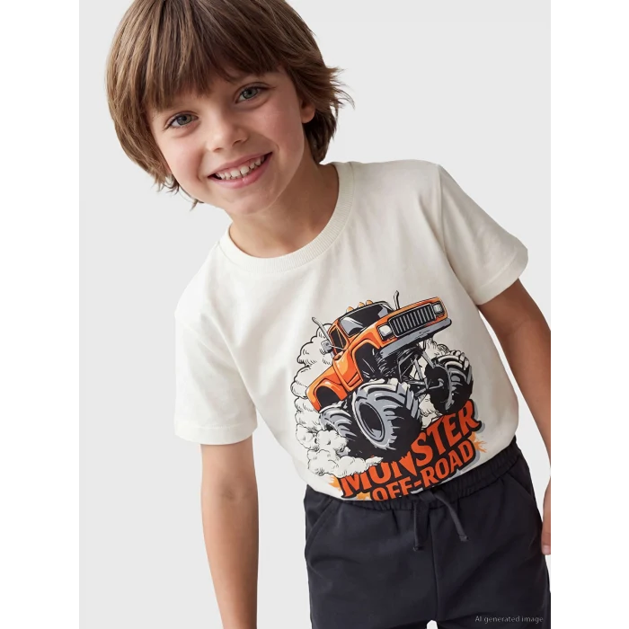 LCW Kids Bej Erkek Çocuk Baskılı Tişört ve Şort Takım