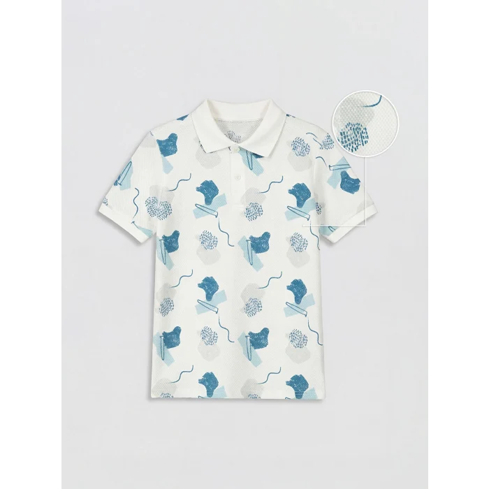 LCW Kids Mavi Polo Yaka Desenli Erkek Çocuk Tişört