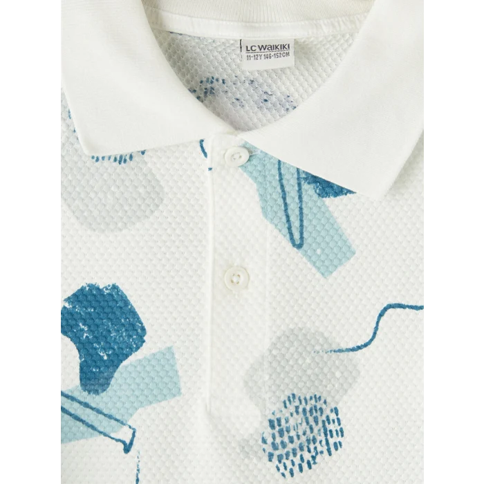 LCW Kids Mavi Polo Yaka Desenli Erkek Çocuk Tişört