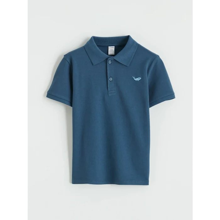 LC WAIKIKI İndigo Polo Yaka Nakışlı Erkek Çocuk Tişört