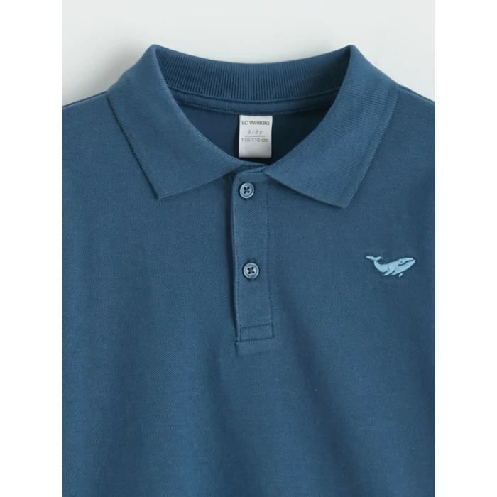 LC WAIKIKI İndigo Polo Yaka Nakışlı Erkek Çocuk Tişört