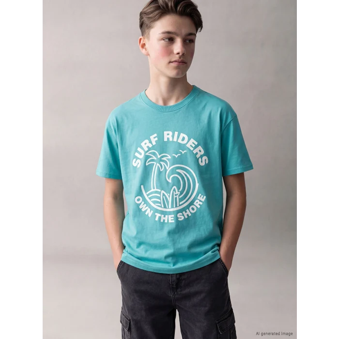 LCW Kids Turkuaz Baskılı Erkek Çocuk Tişört
