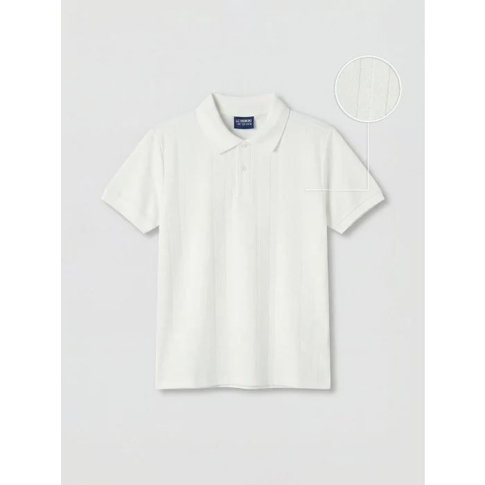 LCW Kids Beyaz Polo Yaka Dokulu Erkek Çocuk Tişört