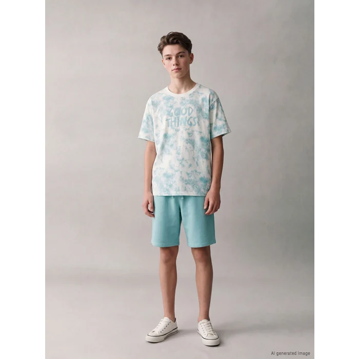 LCW Kids Turkuaz Batik Desenli Erkek Çocuk Şortlu Takım