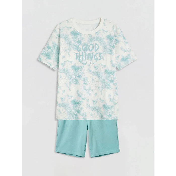 LCW Kids Turkuaz Batik Desenli Erkek Çocuk Şortlu Takım