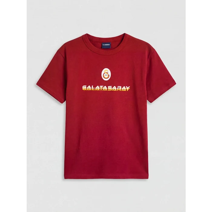 LCW Kids Kırmızı Bisiklet Yaka Galatasaray Baskılı Erkek Çocuk Tişört