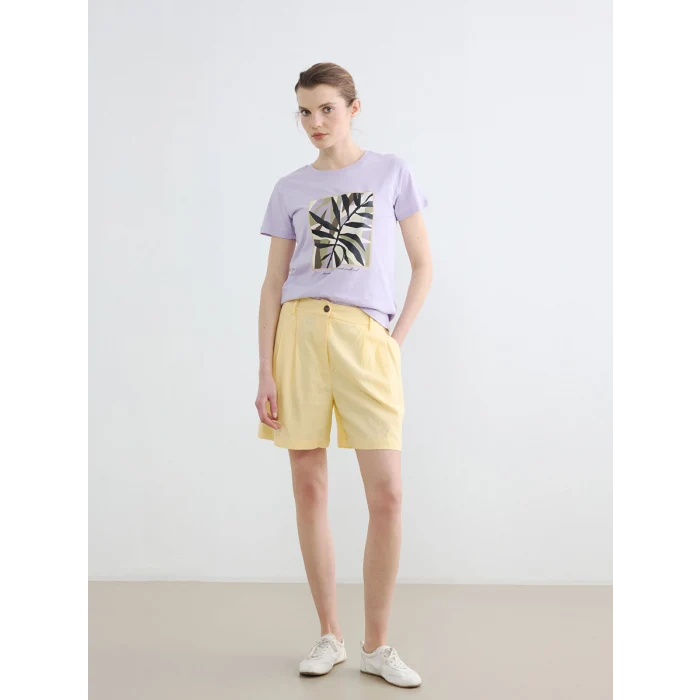 LCW EVERYDAY Lila Bisiklet Yaka Baskılı Kadın Tişört
