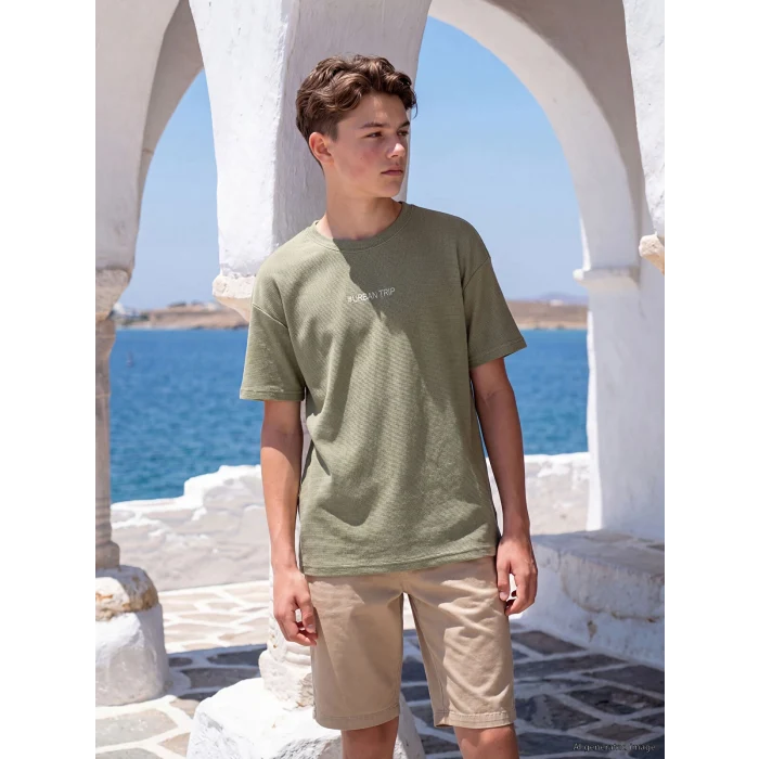LCW Kids Gri Bisiklet Yaka Nakışlı Erkek Çocuk Tişört
