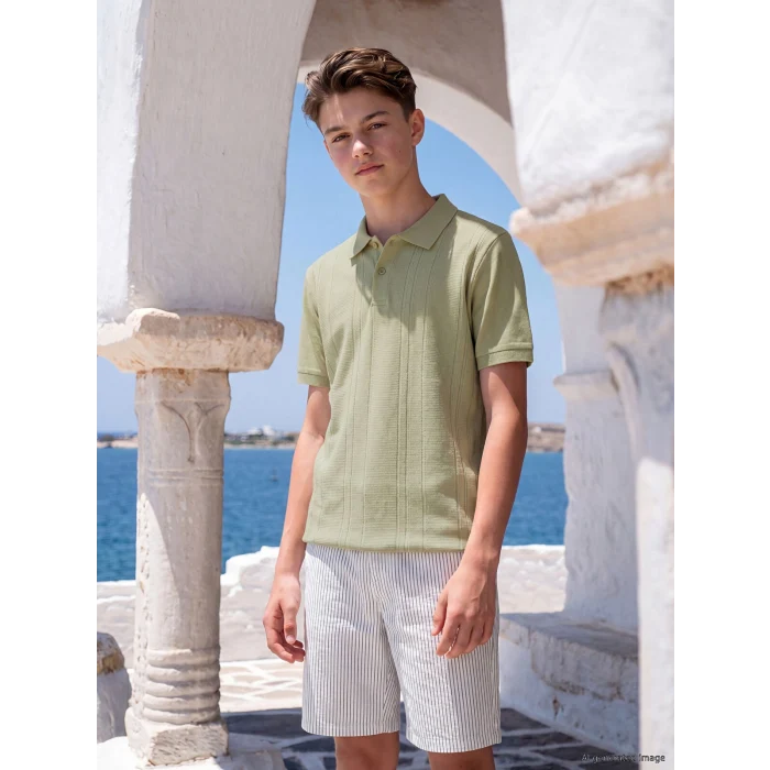LCW Kids Haki Polo Yaka Dokulu Erkek Çocuk Tişört