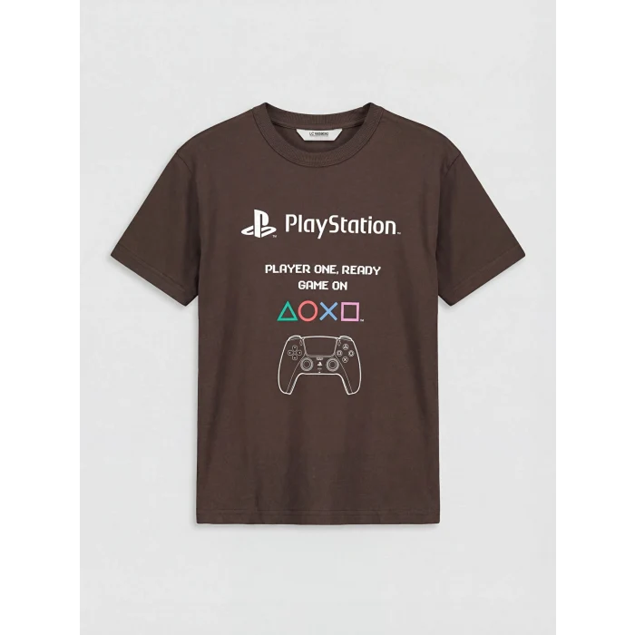 LCW Kids Kahverengi PlayStation Baskılı Erkek Çocuk Tişört