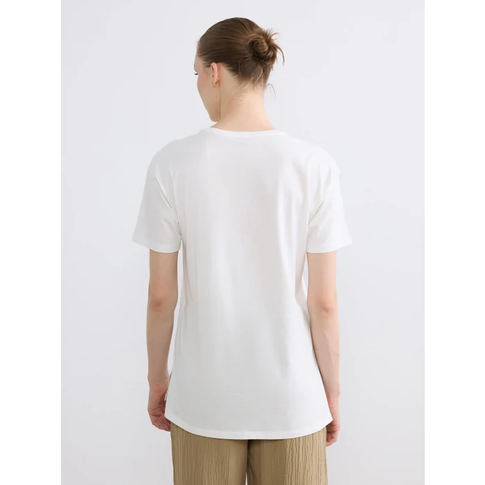 LCW EVERYDAY Beyaz Bisiklet Yaka Çiçek Baskılı Kadın Body