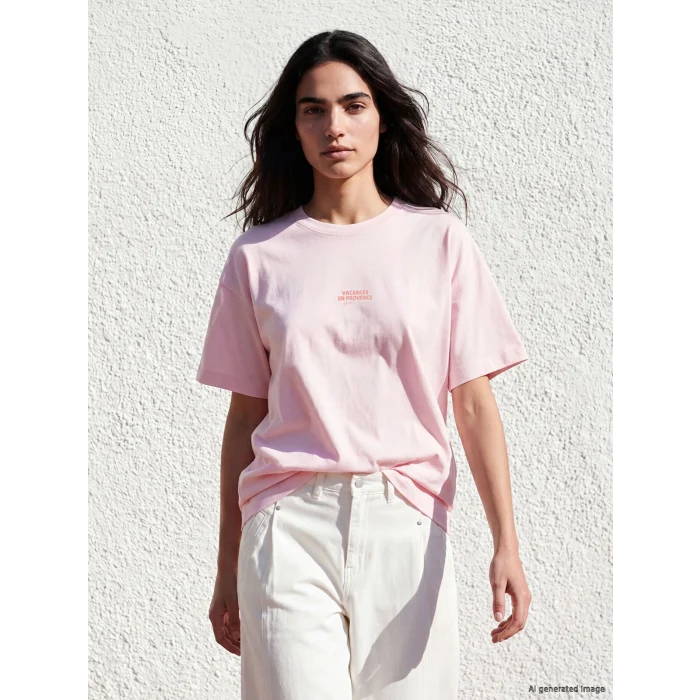 LCW Vision Pembe Bisiklet Yaka Baskılı Oversize Kadın Tişört