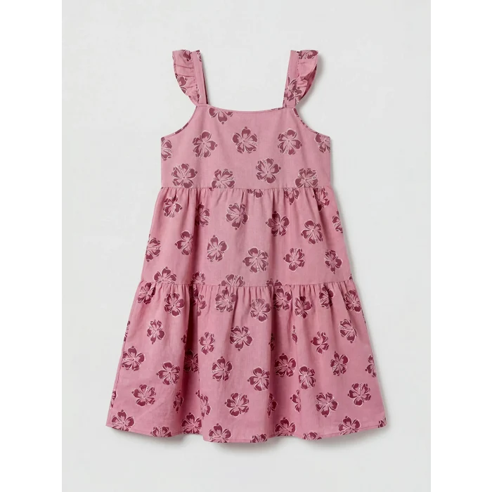 LCW Kids Pembe Kare Yaka Çiçekli Kız Çocuk Elbise