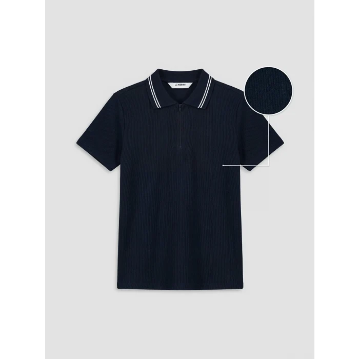 LCW Kids Lacivert Fermuarlı Polo Yaka Erkek Çocuk Tişört