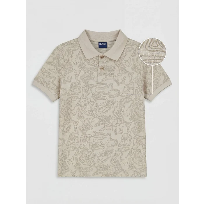 LCW Kids Bej Polo Yaka Desenli Erkek Çocuk Tişört