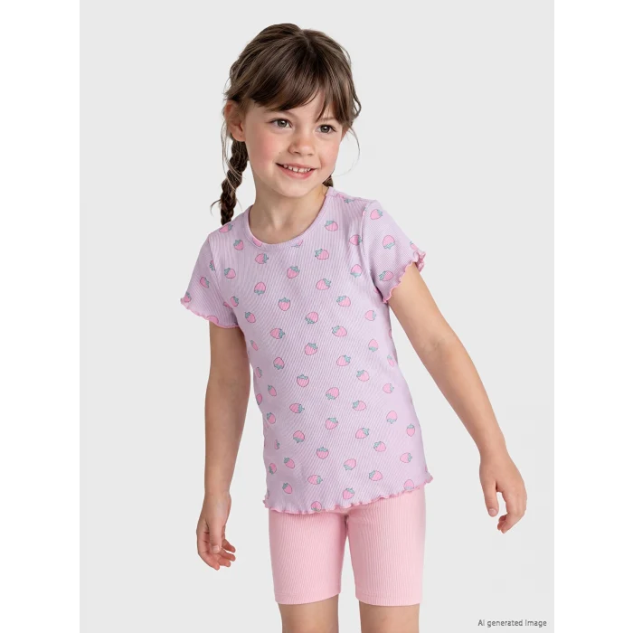 LCW Kids Ekru Baskılı Kız Çocuk Fitilli Tişört 2li