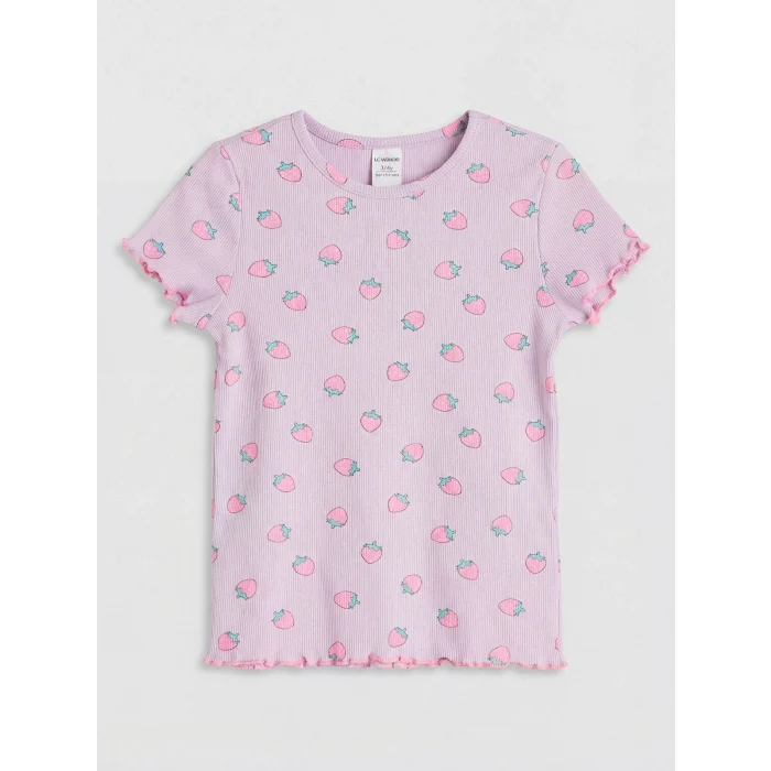 LCW Kids Ekru Baskılı Kız Çocuk Fitilli Tişört 2li