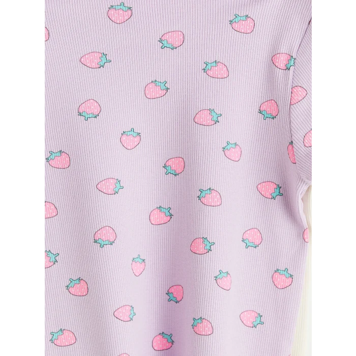 LCW Kids Ekru Baskılı Kız Çocuk Fitilli Tişört 2li