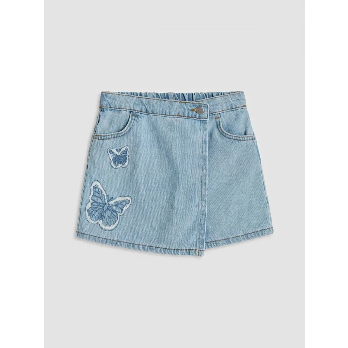 LCW Kids Mavi Nakışlı Kız Çocuk Jean Şort Etek