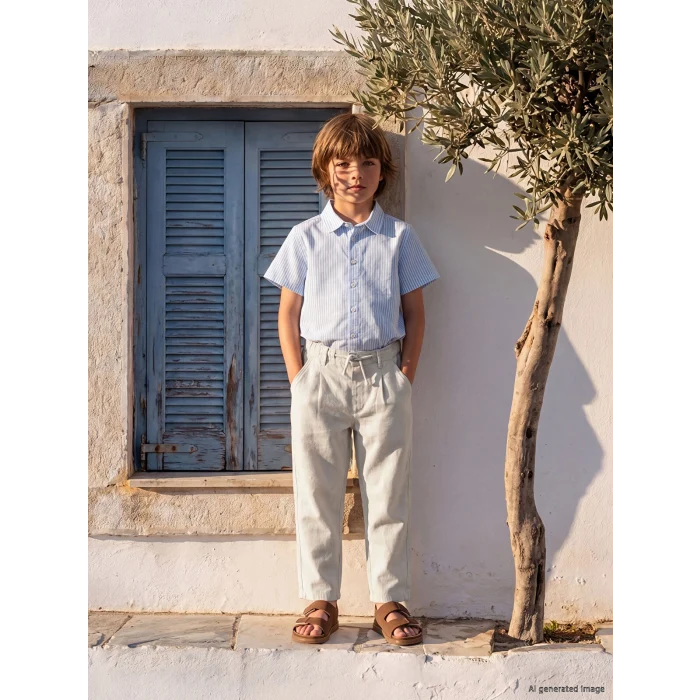 LCW Kids Bej Loose Fit Erkek Çocuk Keten Karışımlı Pantolon