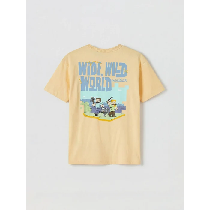 LCW Kids Turuncu Bisiklet Yaka Minecraft Baskılı Erkek Çocuk Tişört
