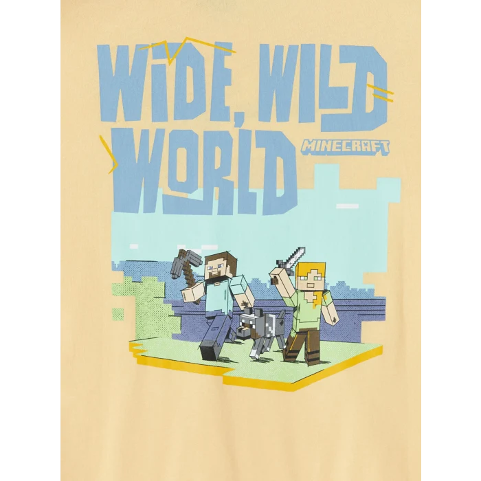 LCW Kids Turuncu Bisiklet Yaka Minecraft Baskılı Erkek Çocuk Tişört