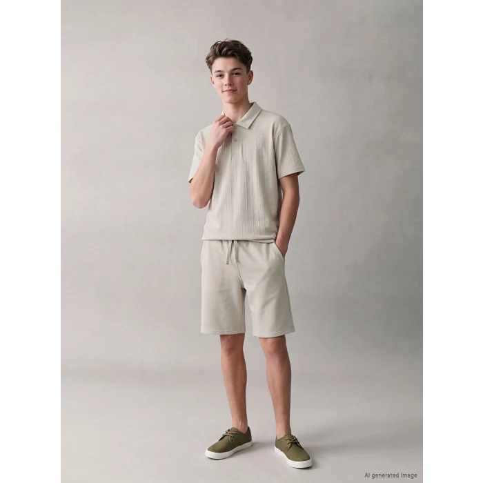LCW Kids Bej Polo Yaka Erkek Çocuk Şortlu Takım