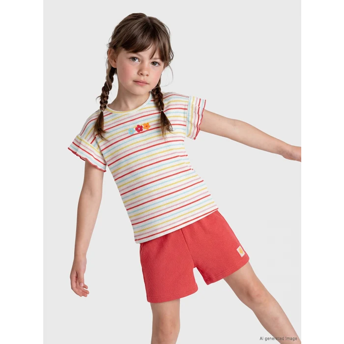 LCW Kids Kırmızı Bisiklet Yaka Nakışlı Kız Çocuk Tişört 2li