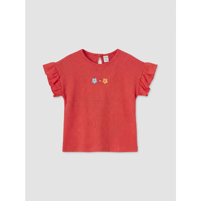LCW Kids Kırmızı Bisiklet Yaka Nakışlı Kız Çocuk Tişört 2li
