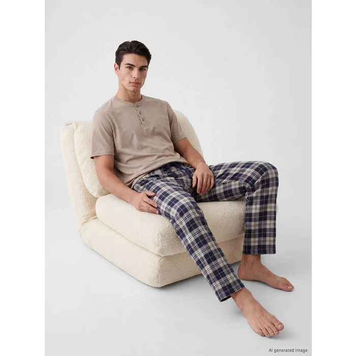 LC WAIKIKI Bej Standart Kalıp Ekose Erkek Pijama Takım