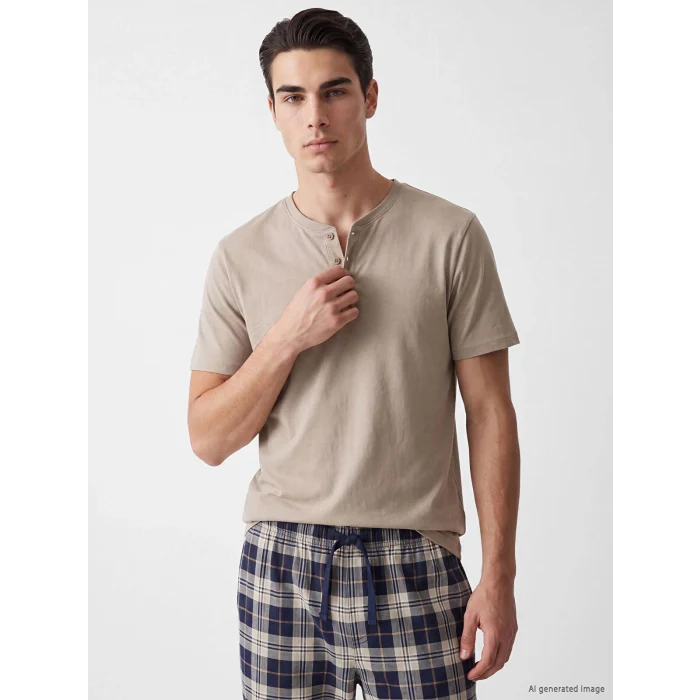 LC WAIKIKI Bej Standart Kalıp Ekose Erkek Pijama Takım
