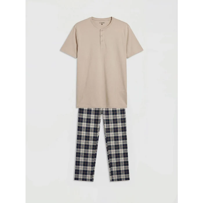 LC WAIKIKI Bej Standart Kalıp Ekose Erkek Pijama Takım