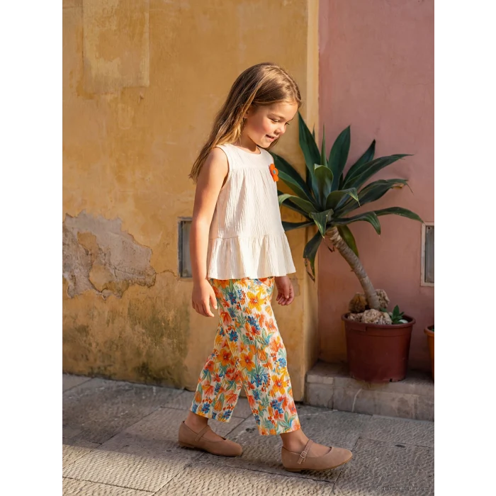 LCW Kids Ekru Çiçekli Kız Çocuk Takım