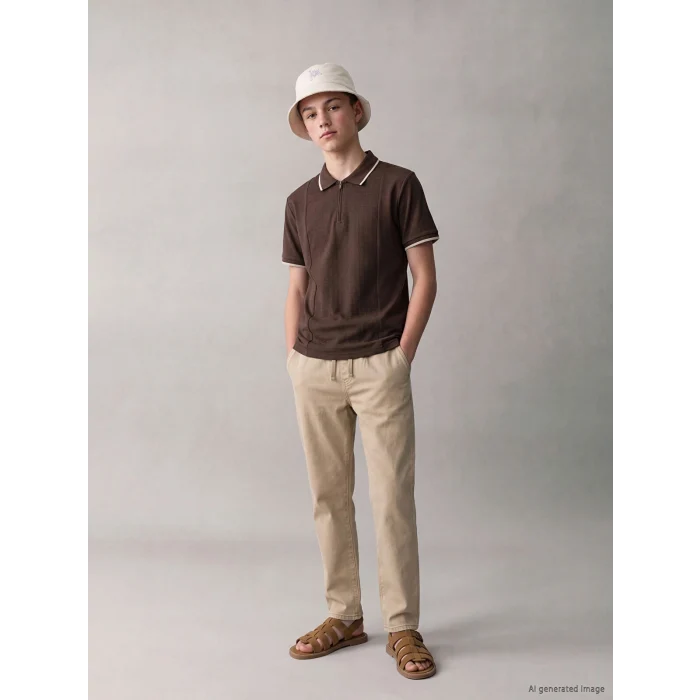 LCW Kids Kahverengi Polo Yaka Dokulu Erkek Çocuk Tişört