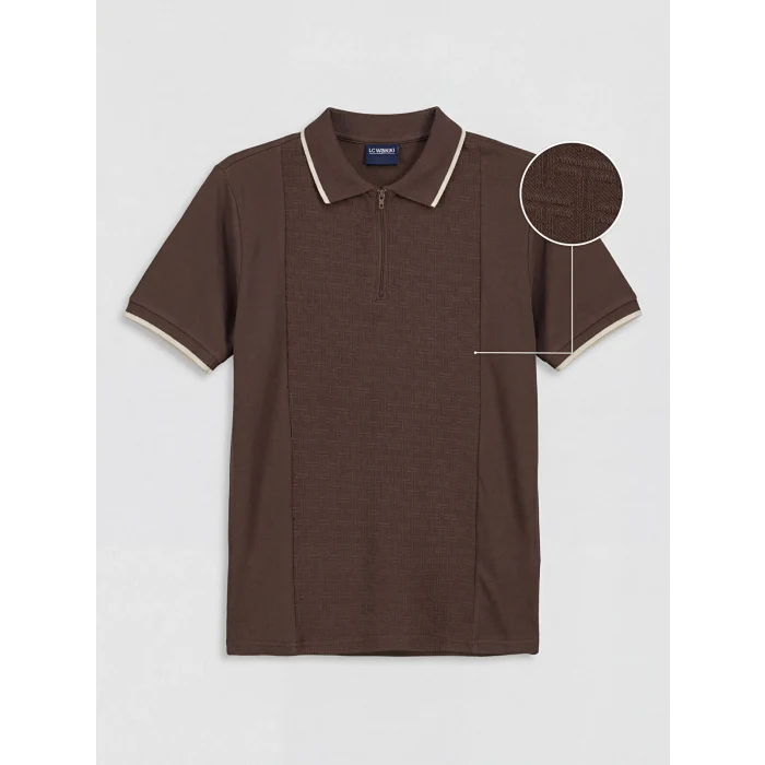 LCW Kids Kahverengi Polo Yaka Dokulu Erkek Çocuk Tişört