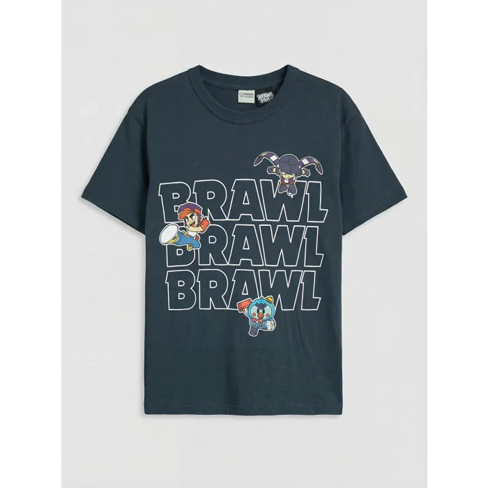 LCW Kids Lacivert Bisiklet Yaka Brawl Stars Baskılı Erkek Çocuk Tişört