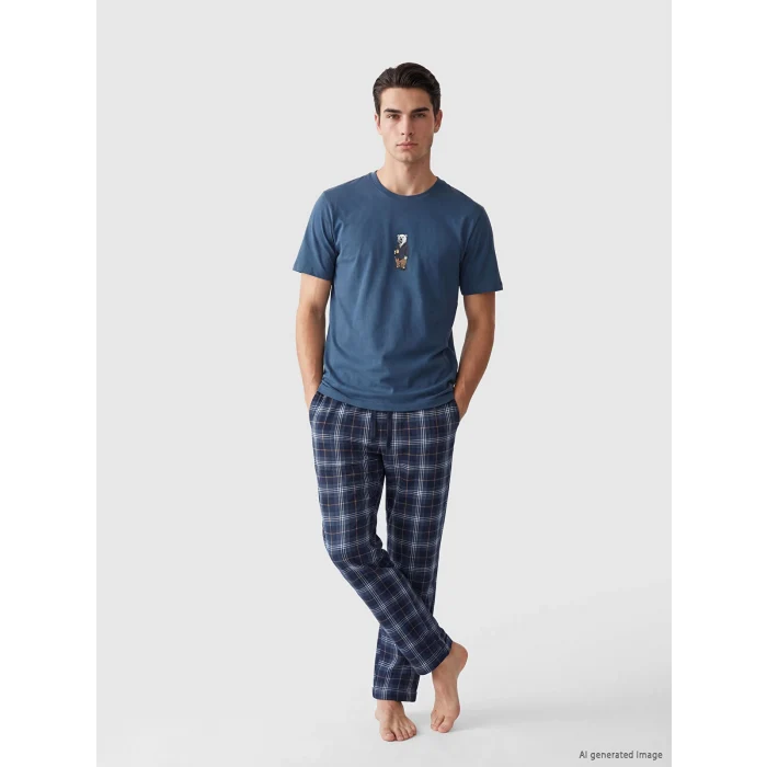 LC WAIKIKI Lacivert Regular Fit Ekose Desenli Erkek Pijama Takımı