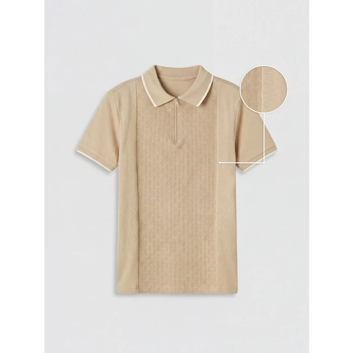 LCW Kids Bej Polo Yaka Dokulu Erkek Çocuk Tişört