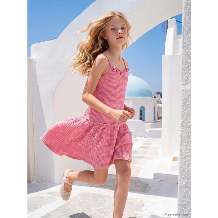 LCW Kids Pembe İp Askılı Gül Detaylı Kız Çocuk Elbise