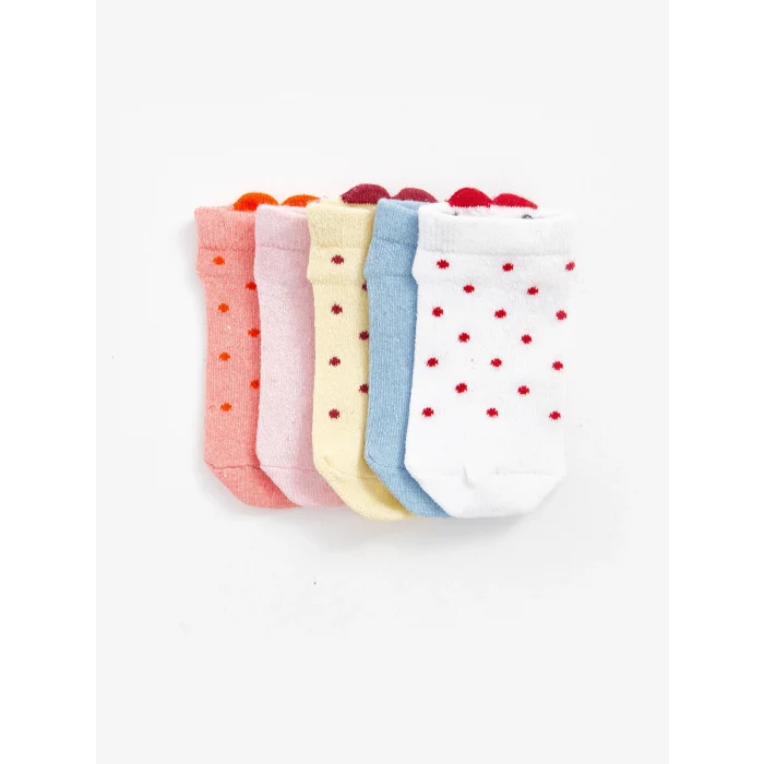 LCW baby Beyaz Baskılı Kız Bebek Patik Çorap 5li