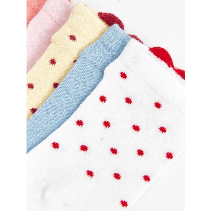 LCW baby Beyaz Baskılı Kız Bebek Patik Çorap 5li