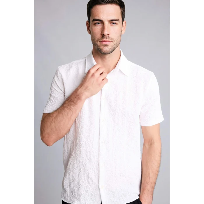 Defacto E1223AXWT32 Beyaz Regular Fıt Polo Yaka Krinkıl Kısa Kollu Gömlek
