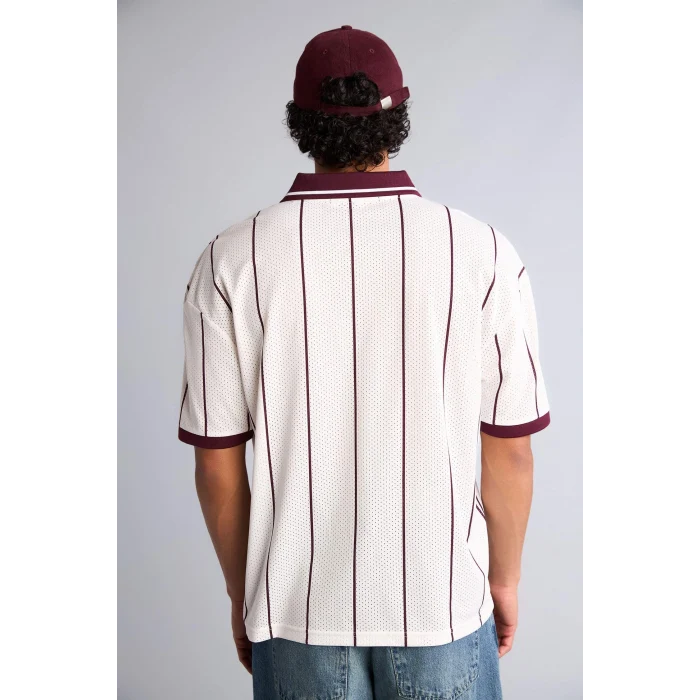 Defacto G4269AXER105 Ekru Loose Fıt Slogan Baskılı Polo Tişört