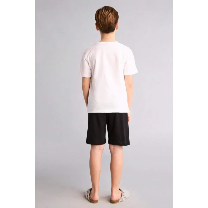 Defacto E0336A8WT34 Beyaz %100 Pamuk Marvel Lisanslı Comıcs Regular Fıt 2li Bej Pijama Takımı Erkek Çocuk